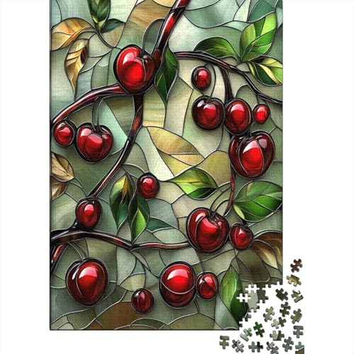 Kirschblüten and Leaves Puzzle 1000 Teile Obst 3D Buntglas Puzzle Erwachsene Holzpuzzle Stress Abbauen Familien Brain Challenge Lernspiel Premium Quality Spielzeug Geschenk 1000pcs (75x50cm) von lihuogongsio