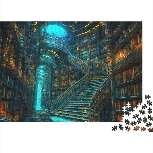 Magic Bibliothek Puzzle Erwachsene 1000 Teile Holzpuzzle Erwachsene Lernspiel Puzzle Bibliothek Spielzeug Geschenk Stress Abbauen Einzigartiges Geschenk 1000pcs (75x50cm) von lihuogongsio