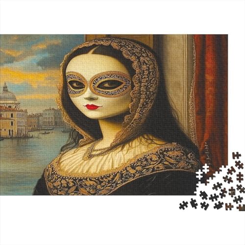 Mona Lisa Puzzle 1000 Teile Maskeed Ball Puzzle Erwachsene Holzpuzzle Stress Abbauen Familien Brain Challenge Lernspiel Premium Quality Spielzeug Geschenk 1000pcs (75x50cm) von lihuogongsio
