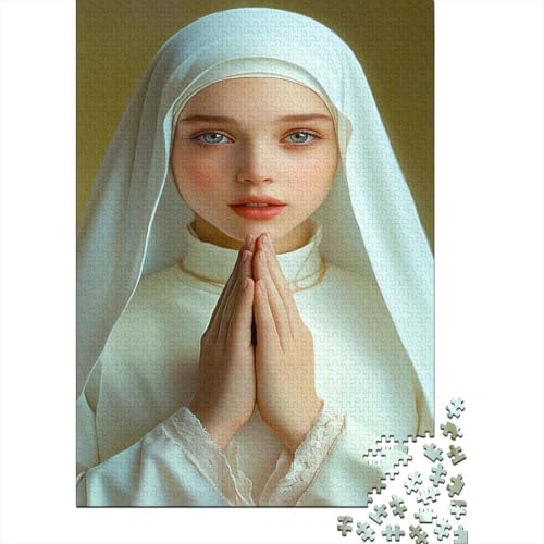 Nonne Puzzle 1000 Teile Impossible Für Erwachsene HochwerTiger Betende Nonne Holzpuzzle Erwachsene Fantasy Schöne Geschenkidee DIY Kreative Unterhaltung 1000pcs (75x50cm) von lihuogongsio