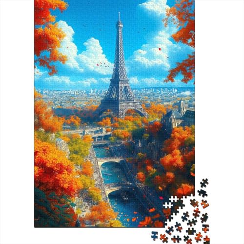 Paris Stadt Puzzle Erwachsene 1000 Teile Eiffelturm Holzpuzzle Stress Abbauen Familien-Puzzlespiel Kräftigen Farben Schöne Geschenkverpackung Lernspiel Spielzeug 1000pcs (75x50cm) von lihuogongsio
