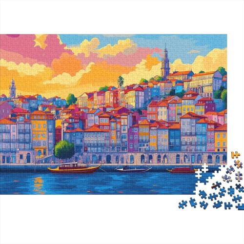 Porto Stadt Puzzle Erwachsene 1000 Teile Oporto-Fluss Puzzle Holzpuzzle Geschicklichkeitsspiel Für Die Ganze Familie Schöne Geschenkidee DIY Kreative Unterhaltung 1000pcs (75x50cm) von lihuogongsio