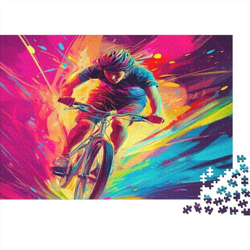 Riding Fahrrad Puzzle Erwachsene 1000 Teile Berg Fahrrad Holzpuzzle Stress Abbauen Familien-Puzzlespiel Kräftigen Farben Schöne Geschenkverpackung Lernspiel Spielzeug 1000pcs (75x50cm) von lihuogongsio