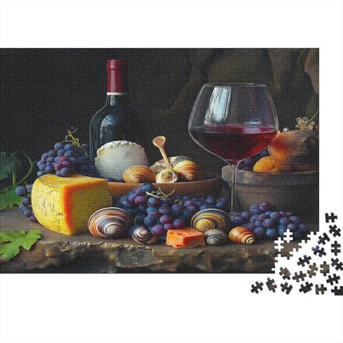 Rotwein, französischer Käse Puzzle 1000 Teile Impossible Für Erwachsene HochwerTiger burgundische Schnecken Holzpuzzle Erwachsene Fantasy Schöne Geschenkidee DIY Kreative 1000pcs (75x50cm) von lihuogongsio