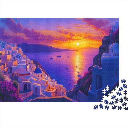 Santorin Puzzle 1000 Teile Puzzle Für Erwachsene SonneNonnetergangswolken Brain Challenge Geschicklichkeitsspiel Stress Abbauen Familien Herausforderndes Schöne 1000pcs (75x50cm) von lihuogongsio