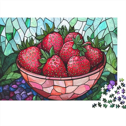 Schale mit Erdbeeren Puzzle 1000 Teile Holzpuzzle Erwachsene Anspruchsvoll Puzzle Buntglas Art DIY Kit Holzspielzeug Einzigartiges Geschenk Moderne Wohnkultur 1000pcs (75x50cm) von lihuogongsio