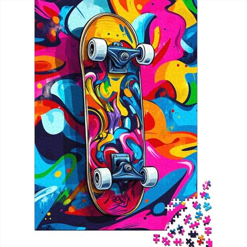 Skateboard Puzzle 1000 Teile Graffiti-Kunst Puzzle Erwachsene Holzpuzzle Stress Abbauen Familien Brain Challenge Lernspiel Premium Quality Spielzeug Geschenk 1000pcs (75x50cm) von lihuogongsio
