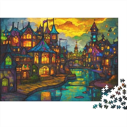 Stadt Puzzle Erwachsene 1000 Teile Buntglas Spielepuzzles Für Die Ganze Familie Brain Challenge Raumdekoration Lernspiel Spielzeug Moderne Wohnkultur 1000pcs (75x50cm) von lihuogongsio