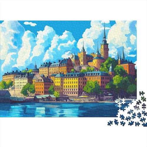Stockholm Stadt Puzzle Erwachsene 1000 Teile Holzpuzzle Erwachsene Lernspiel Puzzle Ghibli Spielzeug Geschenk Stress Abbauen Einzigartiges Geschenk 1000pcs (75x50cm) von lihuogongsio