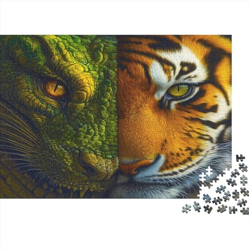 Tigergesicht Puzzle 1000 Teile Holzpuzzle Erwachsene Anspruchsvoll Puzzle Tyrannosaurus-Rex-Gesicht DIY Kit Holzspielzeug Einzigartiges Geschenk Moderne Wohnkultur 1000pcs (75x50cm) von lihuogongsio
