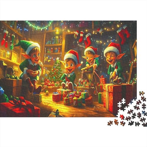 Weihnachtself Puzzle Erwachsene 1000 Teile Holzpuzzle Erwachsene Lernspiel Puzzle Weihnachtsszene Spielzeug Geschenk Stress Abbauen Einzigartiges Geschenk 1000pcs (75x50cm) von lihuogongsio