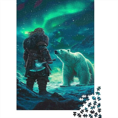 Wikingerkrieger Puzzle Erwachsene 1000 Teile Eisbär Holzpuzzle Stress Abbauen Familien-Puzzlespiel Kräftigen Farben Schöne Geschenkverpackung Lernspiel Spielzeug 1000pcs (75x50cm) von lihuogongsio