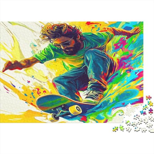 buntes Skateboard Puzzle 1000 Teile Cartoon-Kritzelei Puzzle Erwachsene Holzpuzzle Stress Abbauen Familien Brain Challenge Lernspiel Premium Quality Spielzeug Geschenk 1000pcs (75x50cm) von lihuogongsio