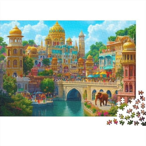 indisches Kulturzentrum Puzzle 1000 Teile Holzpuzzle Erwachsene Anspruchsvoll Puzzle Indian Palast DIY Kit Holzspielzeug Einzigartiges Geschenk Moderne Wohnkultur 1000pcs (75x50cm) von lihuogongsio