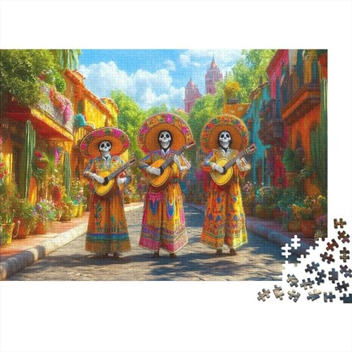 mexikanische Mariachi-Musiker Puzzle 1000 Teile Für Erwachsene Puzzle Tag der Toten Geschicklichkeitsspiel Für Die Ganze Familie Erwachsene Premium Quality Entspannend 1000pcs (75x50cm) von lihuogongsio