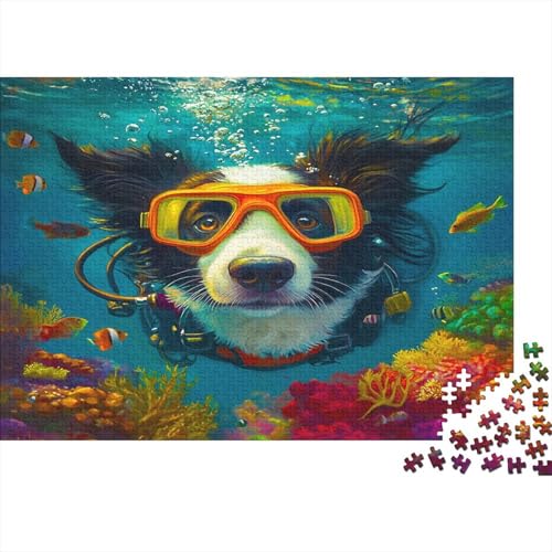 schwimmender Border Collie Puzzle 1000 Teile Holzpuzzle Erwachsene Anspruchsvoll Puzzle Hund DIY Kit Holzspielzeug Einzigartiges Geschenk Moderne Wohnkultur 1000pcs (75x50cm) von lihuogongsio