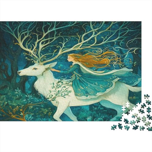 weißer Hirsch Puzzle Erwachsene 1000 Teile Prinzessin Holzpuzzle Stress Abbauen Familien-Puzzlespiel Kräftigen Farben Schöne Geschenkverpackung Lernspiel Spielzeug 1000pcs (75x50cm) von lihuogongsio