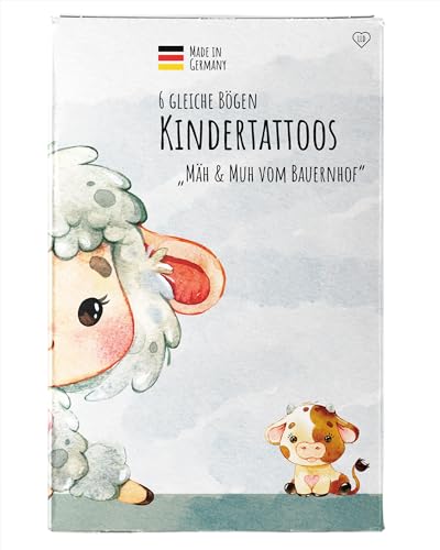 Besonders hautfreundliche Kindertattoos "Mäh & Muh vom Bauernhof", Klebetattoos Tiere, Kindergeburtstag Waldtiere, 6 gleiche Bögen von lila liebt dich