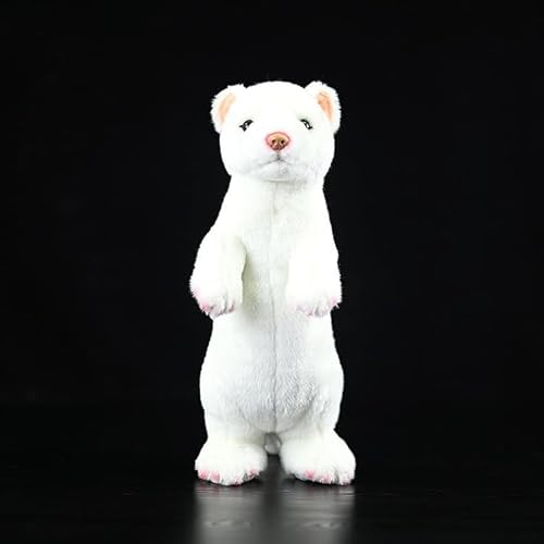 lilizzhoumax Frettchen plüschtier 32cm/12Zoll Simuliertes Tier Kawaii Realistische Stehendes Frettchen Kuscheltier Spielzeug für Wilde Tiere Geschenk für Kinder pelziges Stofftier - Weiß von lilizzhoumax