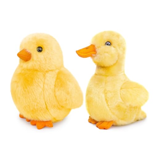 lilizzhoumax Huhn und Ente plüschtier 4Zoll 2 Stück Simuliertes Tier Kawaii Niedlich Klein Realistische Kuscheltier Spielzeug für Tiere Geschenk für Kinder Heimdekoration pelziges Stofftier - Gelb von lilizzhoumax