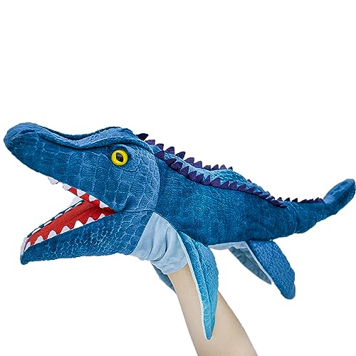 lilizzhoumax Mosasaurier Kuscheltier, Simuliertes Tier Dinosaurier Handpuppe aus Plüsch, Kawaii Niedliches Rollenspiel, interaktives Früherziehungsspielzeug für Kinder, Geschenk für Freunde und Kinder von lilizzhoumax
