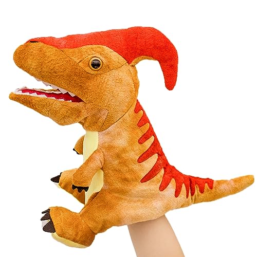 lilizzhoumax Parasaurolophus Kuscheltier, Simuliertes Tier Dinosaurier Handpuppe aus Plüsch, Kawaii Niedliches Rollenspiel, interaktives Früherziehungsspielzeug für Kinder, Geschenk für Kinder von lilizzhoumax