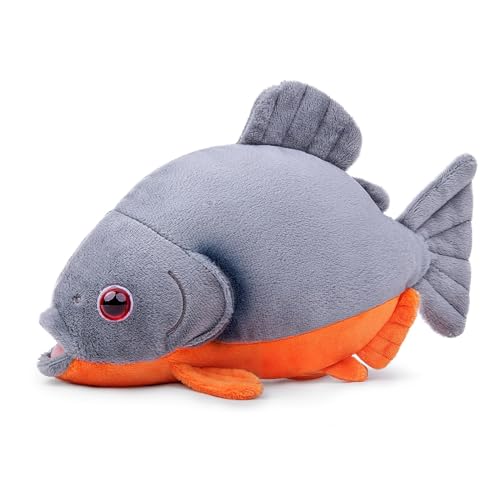 lilizzhoumax Piranha Fisch-Plüschtier 22cm/8” Simuliertes Tier Piranha Fisch Kawaii Piranha Fisch-Plüschtier Realistische Fisch Plüsch Spielzeug für Wilde Tiere Geschenk für Kinder grau von lilizzhoumax