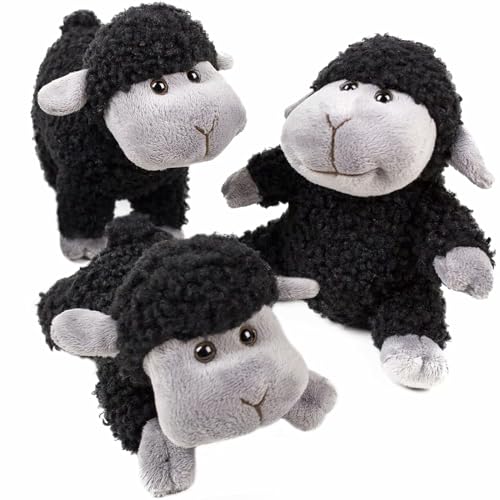 lilizzhoumax Schaf Kuscheltier 3tlg, lamm Plüschtier für Mädchen, Kawaii Schaf Kuscheltier(Sitzen, Stehen, Knien), Schwarz Spielzeug stofftier plüsch lamm Geschenk für Kinder, kleine Mädchen/Jungen von lilizzhoumax