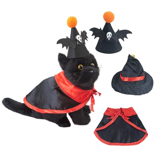 lilizzhoumax Schwarze Katze Plüschtier 11Zoll Tier Kawaii Katze Kuscheltier Halloween Party Spielzeug für Wilde Tiere Geschenk für Kinder Stofftier Geburtstagsgeschenk Mäntel und Hüte Rot von lilizzhoumax