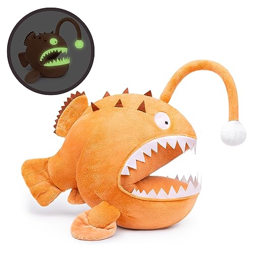 lilizzhoumax Seeteufel Plüschtier 28cm/11”, Simuliertes Tier Fisch Plüschtier, gruselige Dekoration Halloween Leuchtendes Spielzeug Kuscheltier, Realistische Krokodil Plüsch Spielzeug für Wilde Tiere von lilizzhoumax