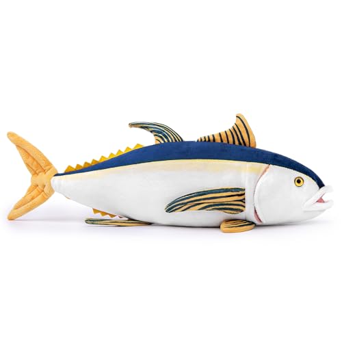 lilizzhoumax Thunfisch plüschtier Gelb 40cm/16”, Simuliertes Tier Thunfisch Plüschtier, Kawaii Fisch plüschtier, Realistische Thunfisch Plüsch Spielzeug für Wilde Tiere, Geschenk für Kinder von lilizzhoumax