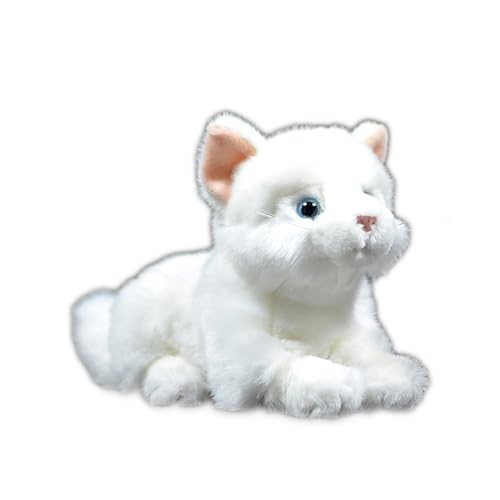 lilizzhoumax Weiße Katze plüschtier 25cm/10”, Simuliertes Tier Katze Plüschtier, Kawaii Katze Kuscheltier Stofftiere Realistische Katze Spielzeug für Wilde Tiere, Geschenk für Freunde und Kinder von lilizzhoumax