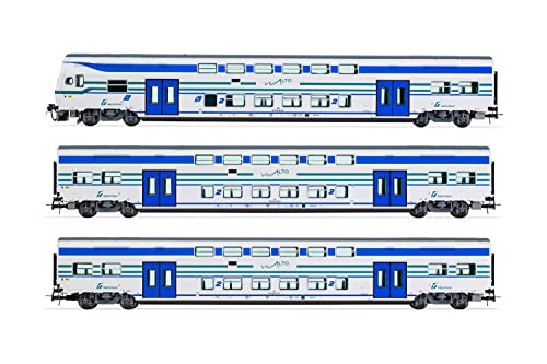 FS Trenitalia Vivalto-Passagierwagen, 3 Stück, 1 x Steuerwagen mit Führerstand, 2 x Zwischenwagen, in Vivalto-Lackierung von lima