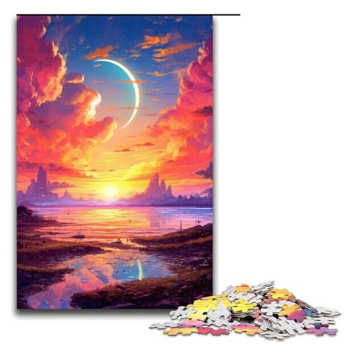 1000 Puzzle Anime Art Landschaft Holz Kinderpuzzle Familie Eltern Kind Interaktion 1000 Teile (75x50cm) von linghhiming