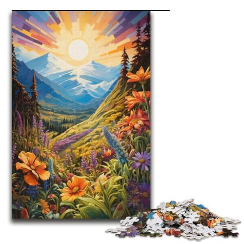 1000 Puzzle Berglandschaft mit Wildblumen Papier Kinderpuzzle Familie Eltern Kind Interaktion 1000 Teile (38 x 26 cm) von linghhiming