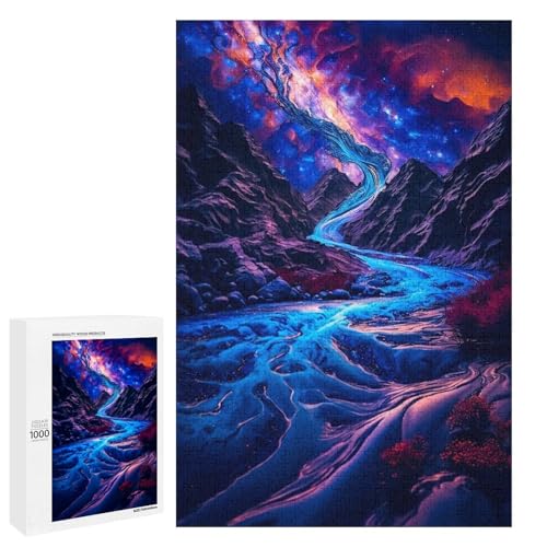 1000 Puzzle Cosmic River Rundes Holzpuzzle für Kinder Familien Eltern Kind Interaktion (75 x 50 cm) von linghhiming