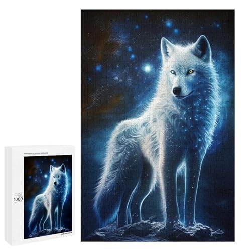 1000 Puzzle Cosmic White Fox Rundes Holzpuzzle für Kinder Familien Eltern Kind Interaktion (75 x 50 cm) von linghhiming