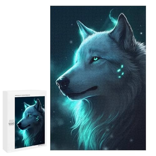 1000 Puzzle Cosmic Wolf Rundes Holzpuzzle für Kinder Familien Eltern Kind Interaktion (75 x 50 cm) von linghhiming