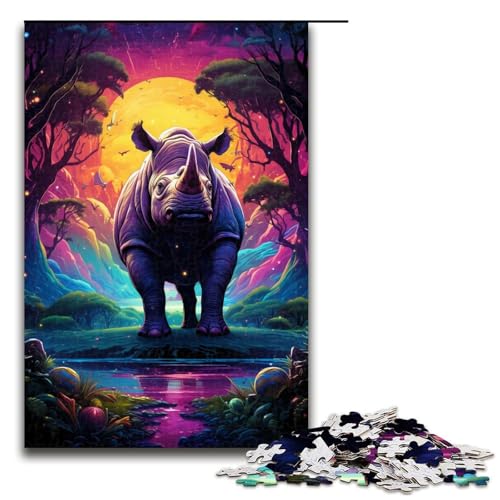 1000 Puzzle Farbe Nashorn Holz Kinderpuzzle Familie Eltern Kind Interaktion 75x50cm von linghhiming