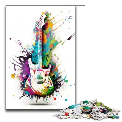 1000 Puzzle Graffiti Gitarre Holz Kinderpuzzle Familien Eltern Kind Interaktion 75x50cm von linghhiming