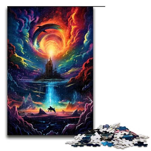 1000 Puzzle Psychedelic Color Dolphin Holzpuzzle für Kinder Familien Eltern Kind Interaktion 1000 Teile (75 x 50 cm) von linghhiming