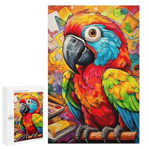 1000 Puzzle Tiere Vögel Papageien Holz Kinderpuzzle Familie Eltern Kind Interaktion 75x50cm von linghhiming