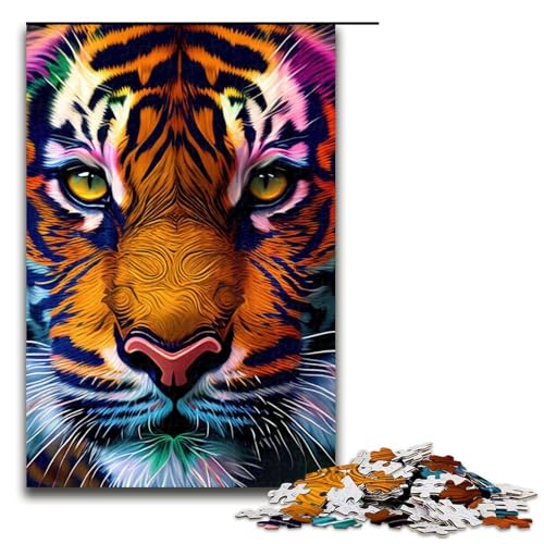 1000 Puzzle Tiger Pop Art Tiergesicht Holzpuzzle für Kinder Interaktion zwischen Familie und Kind (75 x 50 cm) von linghhiming