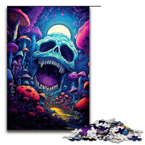 1000 Puzzles bunter Psychedelischer Totenkopf Holzpuzzle für Kinder Familien Eltern Kind Interaktion (Größe 75 x 50 cm) von linghhiming