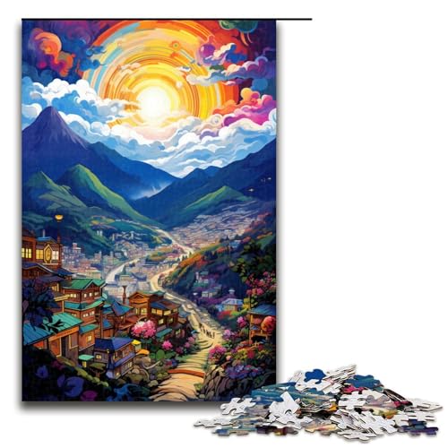 1000 Puzzles farbenfrohes psychedelisches Bergdorf Holzpuzzle für Kinder Familien Eltern Kind Interaktion (Größe 75 x 50 cm) von linghhiming