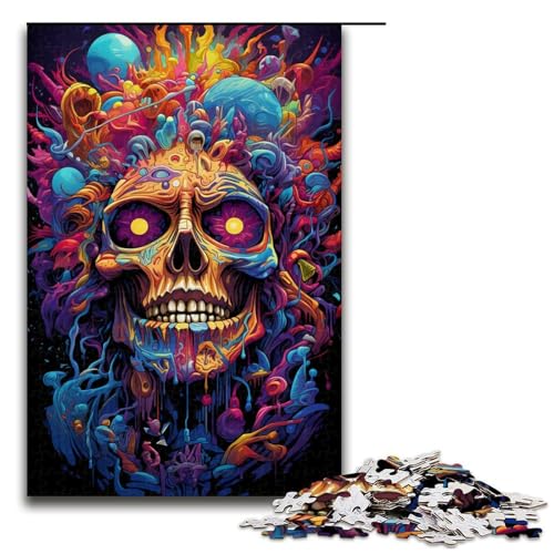1000 Puzzles farbenfrohes psychedelisches Totenkopf Gemälde Holzpuzzle für Kinder Interaktion zwischen Familie und Kind (Größe 75 x 50 cm) von linghhiming