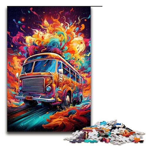 1000 Teile Bizarrer bunter Bus Puzzle für Erwachsene Spaß für die ganze Familie Familienspiel Stressabbau schwieriges Herausforderungspuzzle 75 x 50 cm von linghhiming