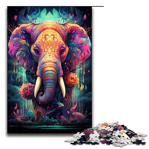 1000 Teile Bizarres buntes Elefanten Puzzle für Erwachsene Unmögliches Puzzle zum Stressabbau für Teenager ab 12 Jahren 75 x 50 cm von linghhiming