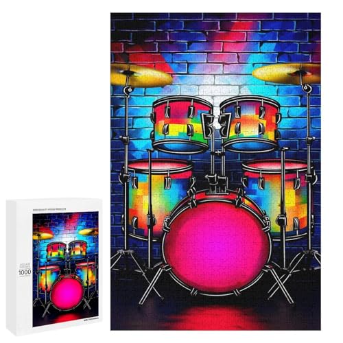 1000 Teile Bunte Neon Graffiti Schlagzeug Puzzles für Erwachsene Holzpuzzle Familienspiele 75 x 50 cm von linghhiming