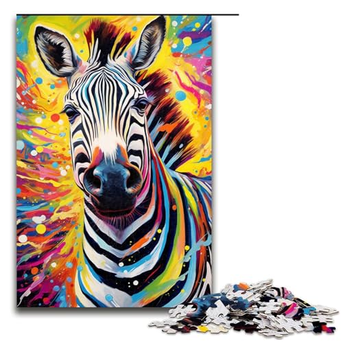 1000 Teile Buntes psychedelisches Zebra Gemälde Puzzle für Erwachsene Holzpuzzle Familienspiele (Größe 75 x 50 cm) von linghhiming